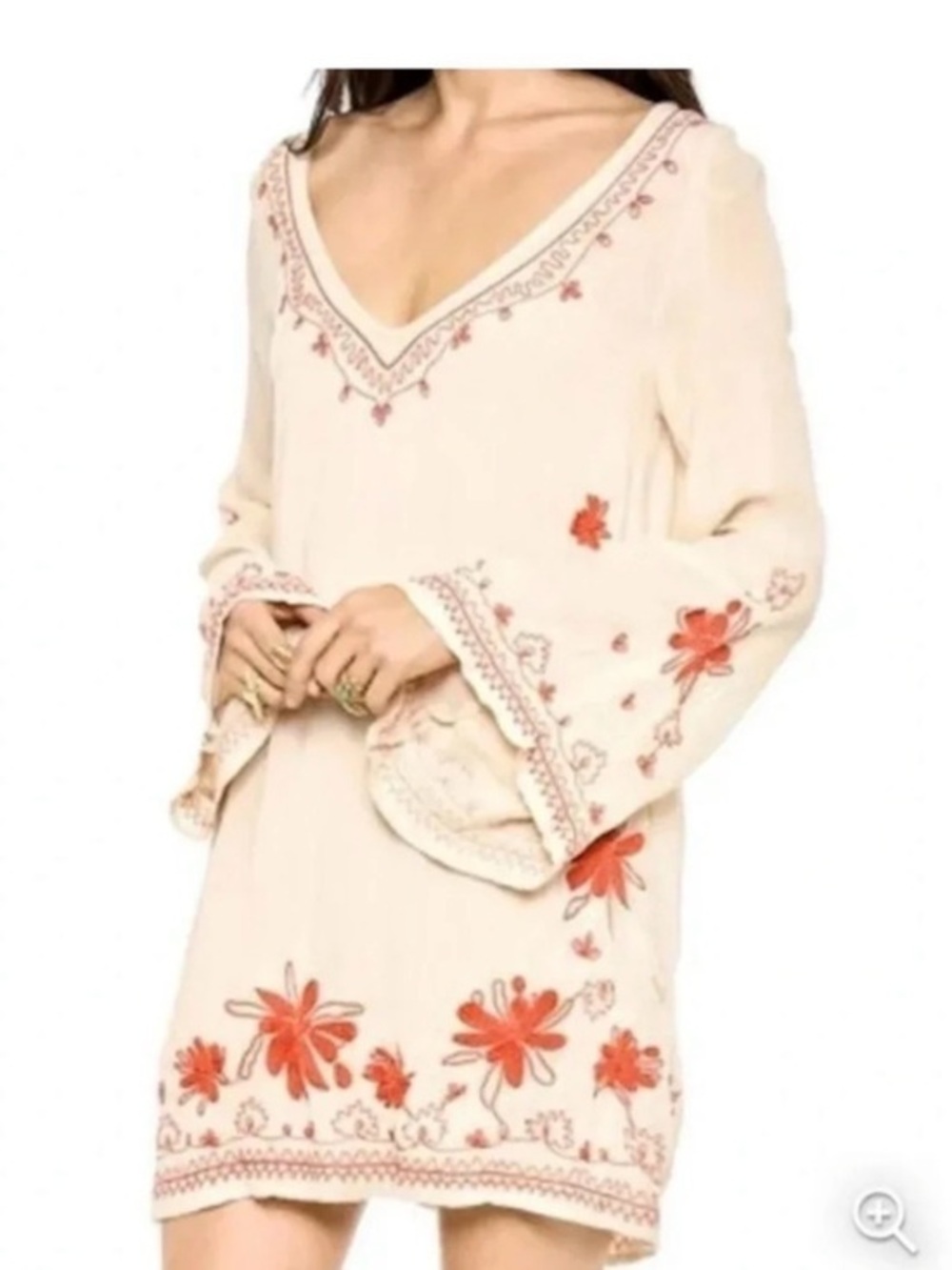 Free People Skyfall Bell Sleeve Embroidered Tunic Dress Boho